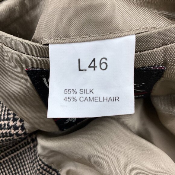 Jos A Bank Blazer Men 46L Black Tan Prince Edward Plaid Signature Silk Camelhair - Picture 12 of 13